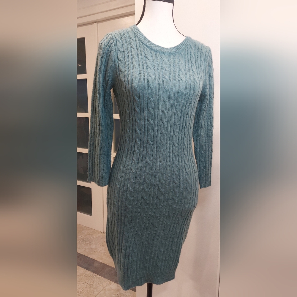 Essentials Teal Cable Knit Long Sleeve Dress